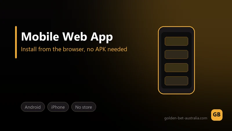 GoldenBet progressive web app installed on an Android home screen next to the pokies lobby running full screen