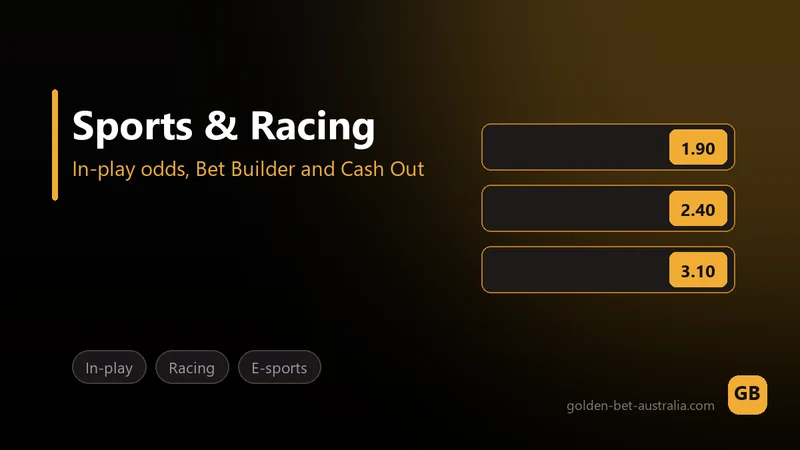 GoldenBet sportsbook betting slip showing decimal odds, in-play markets and Cash Out for Australian punters